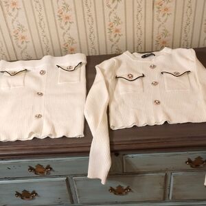 Shein Cream | White Ribbed Sweater Skirt Set